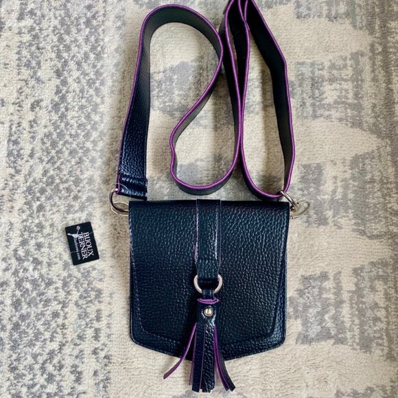 Bijoux Terner Black w Purple Trim Vegan Leather Mini Crossbody Belt Bag - Picture 2 of 11